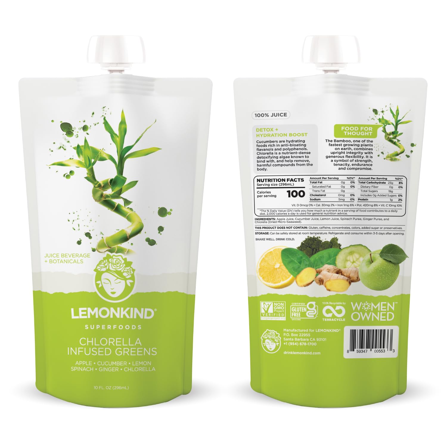 Chlorella-Infused Superfood Juice for Detox & Hydration - 10 oz x 12 Pack by LEMONKIND