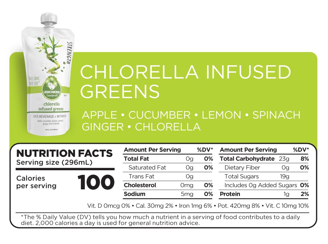 Chlorella-Infused Superfood Juice for Detox & Hydration - 10 oz x 12 Pack by LEMONKIND