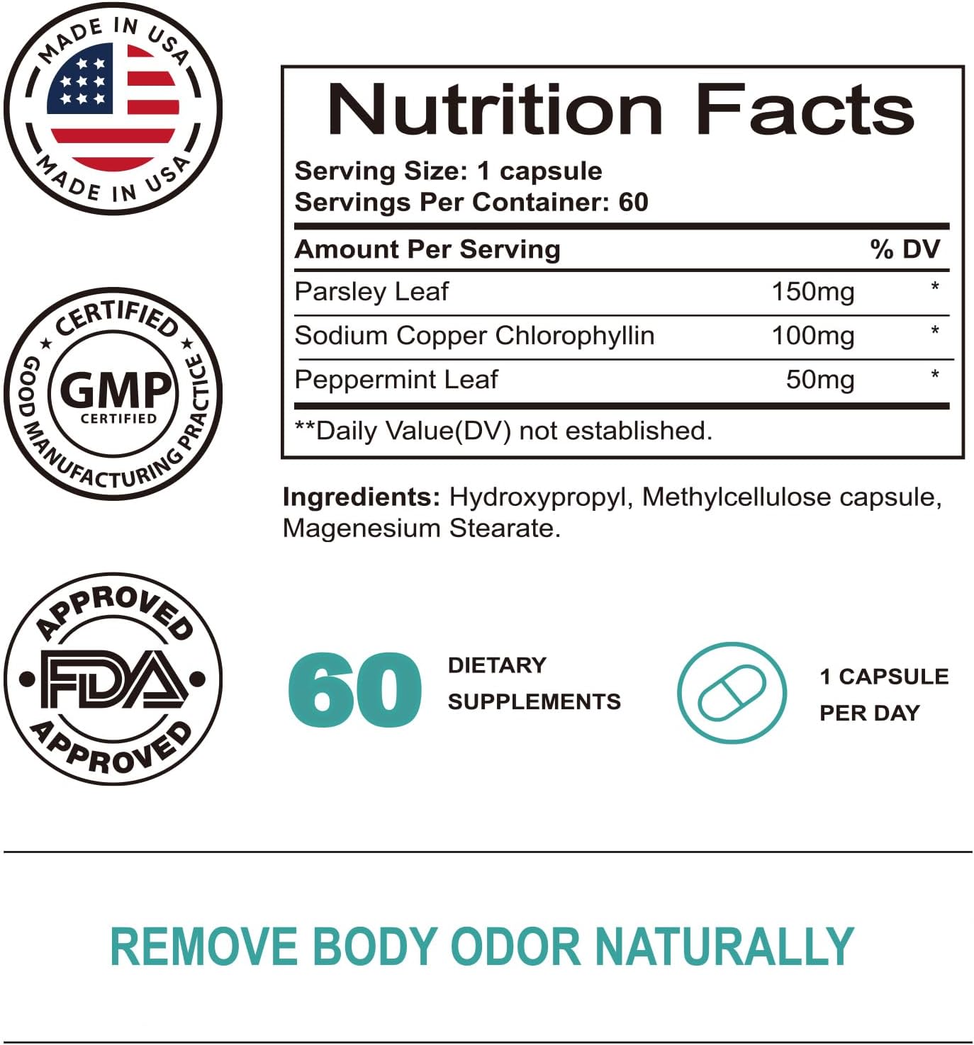 Chlorophyll Capsules - Vegan Detox Supplement for Gut Health, Skin, and Digestion - 60 Capsules