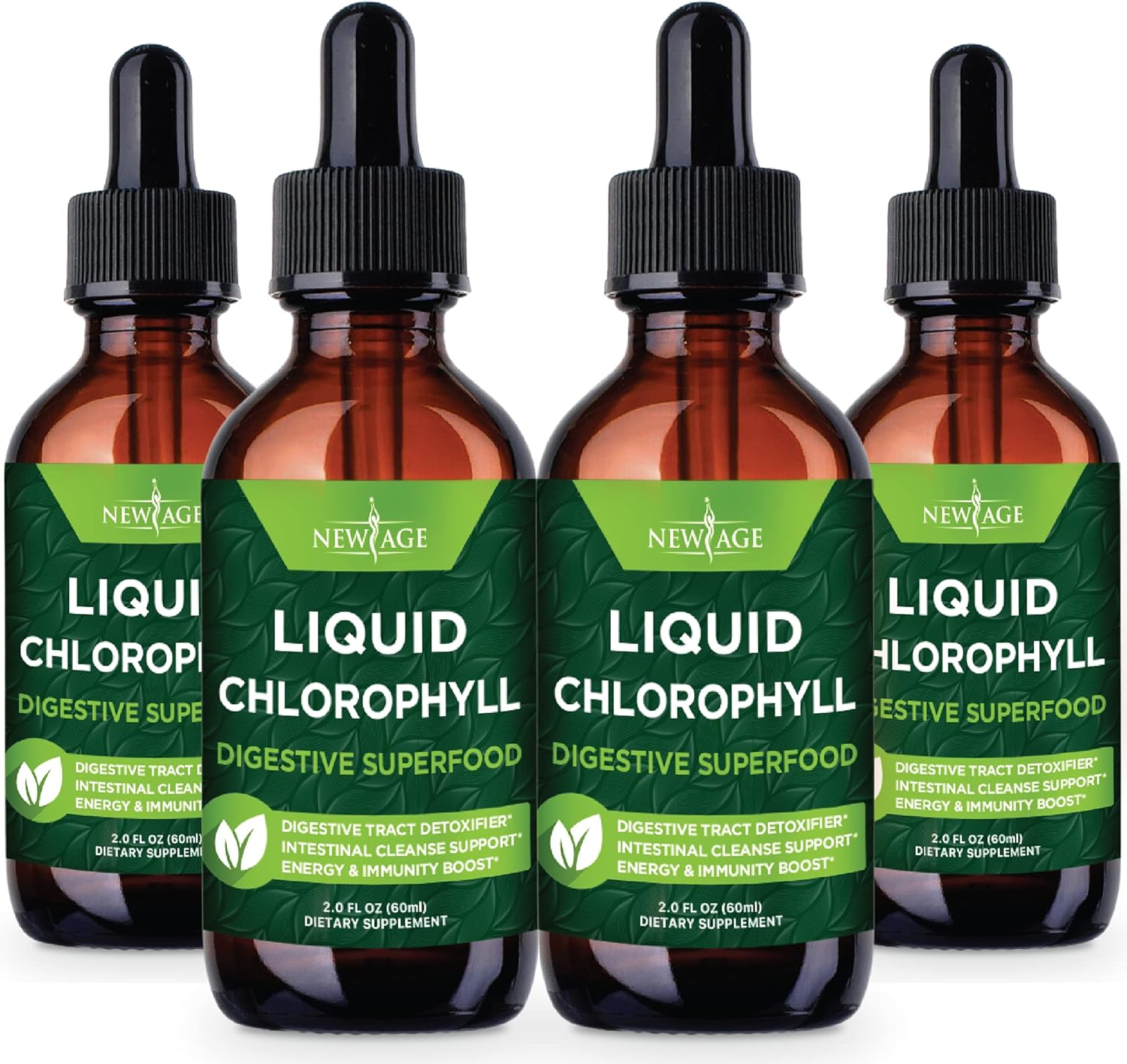 Chlorophyll Liquid Drops - Natural Energy Booster, Digestion and Immune Support - Internal Deodorant, Liver Function - 2 Fl Oz (Pack of 4)