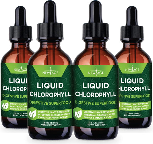 Chlorophyll Liquid Drops - Natural Energy Booster, Digestion and Immune Support - Internal Deodorant, Liver Function - 2 Fl Oz (Pack of 4)