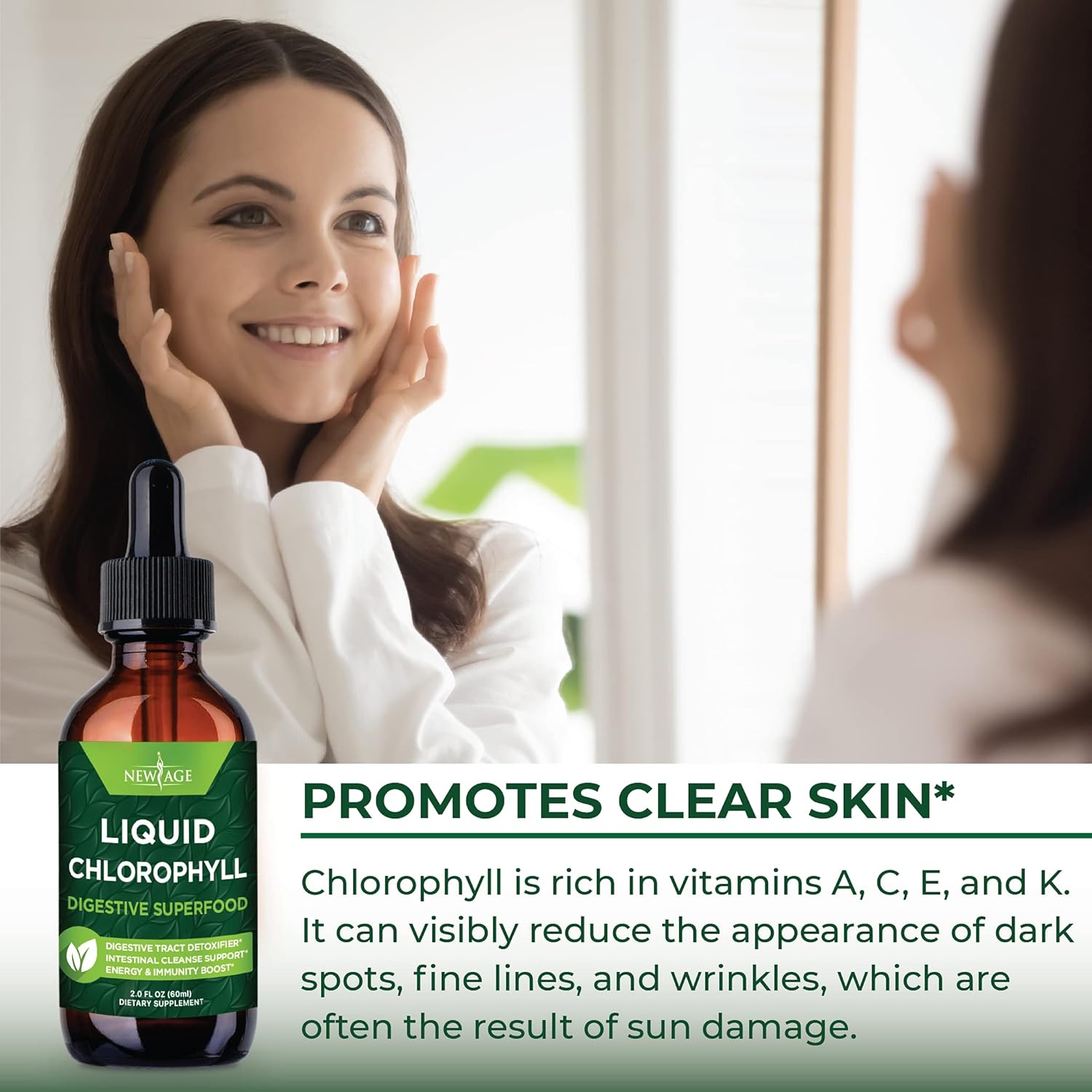 Chlorophyll Liquid Drops - Natural Energy Booster, Digestion and Immune Support - Internal Deodorant, Liver Function - 2 Fl Oz (Pack of 4)