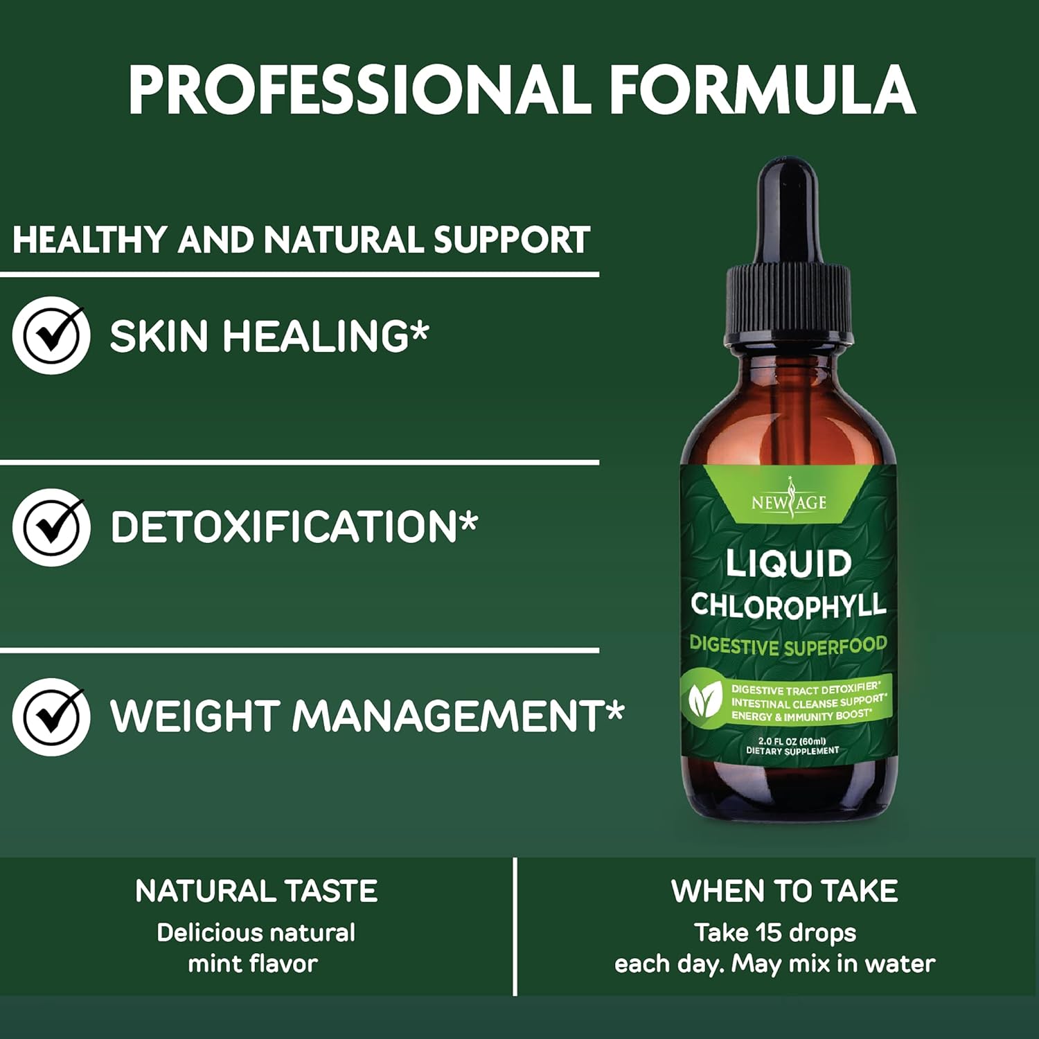 Chlorophyll Liquid Drops - Natural Energy Booster, Digestion and Immune Support - Internal Deodorant, Liver Function - 2 Fl Oz (Pack of 4)