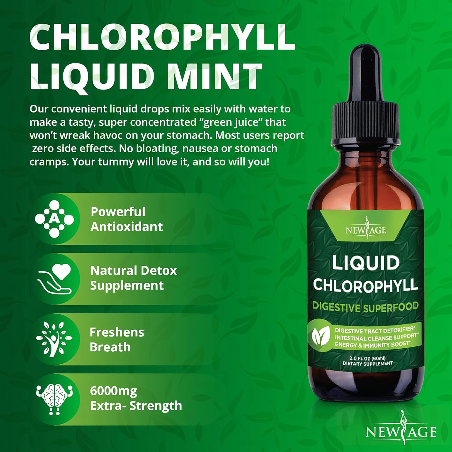 Chlorophyll Liquid Drops - Natural Energy Booster, Digestion and Immune Support - Internal Deodorant, Liver Function - 2 Fl Oz (Pack of 4)