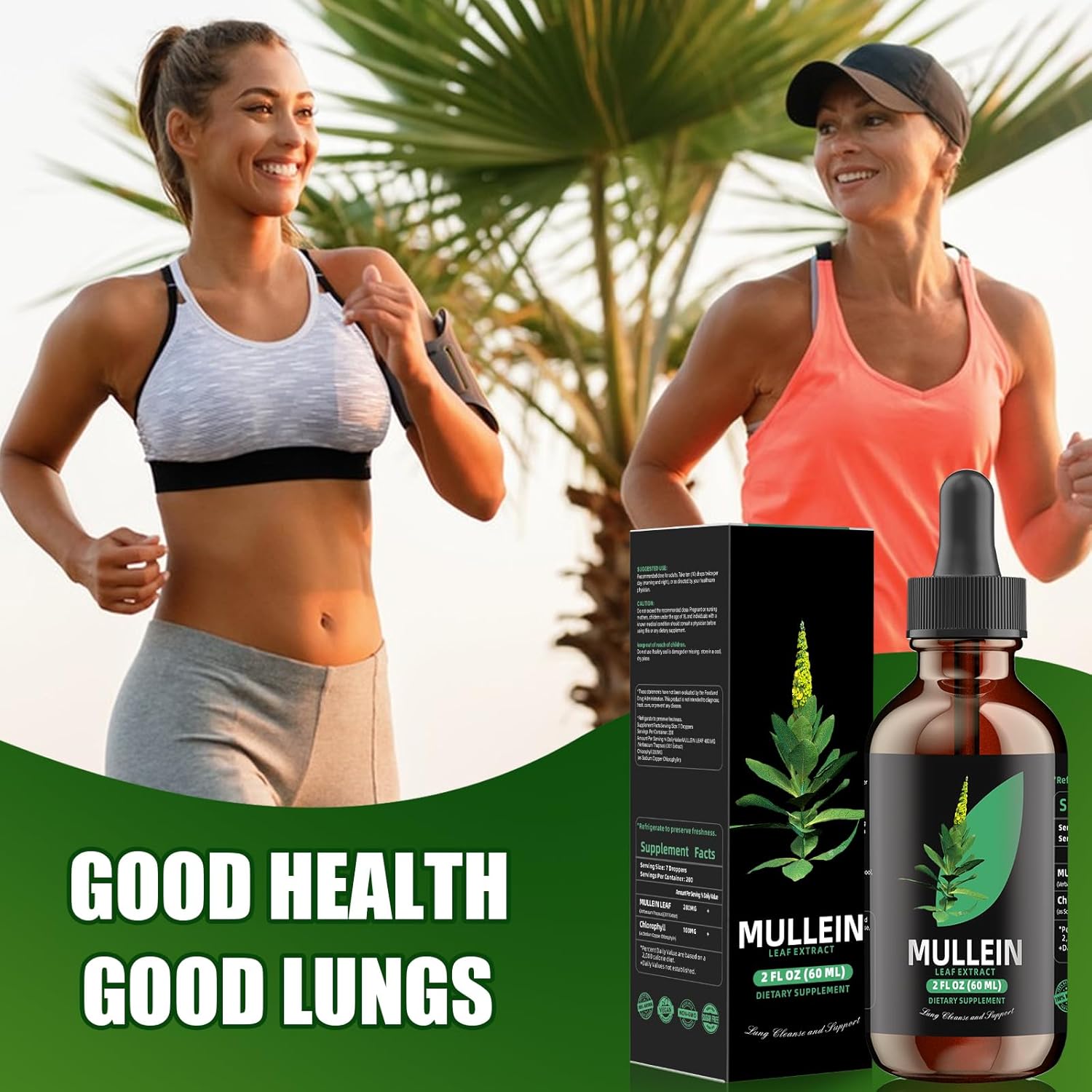 Chlorophyll & Mullein Leaf Extract for Lung Cleanse & Healthy Breathing - Natural Tincture Drops, Non-GMO, Vegetarian - 1 Month Supply
