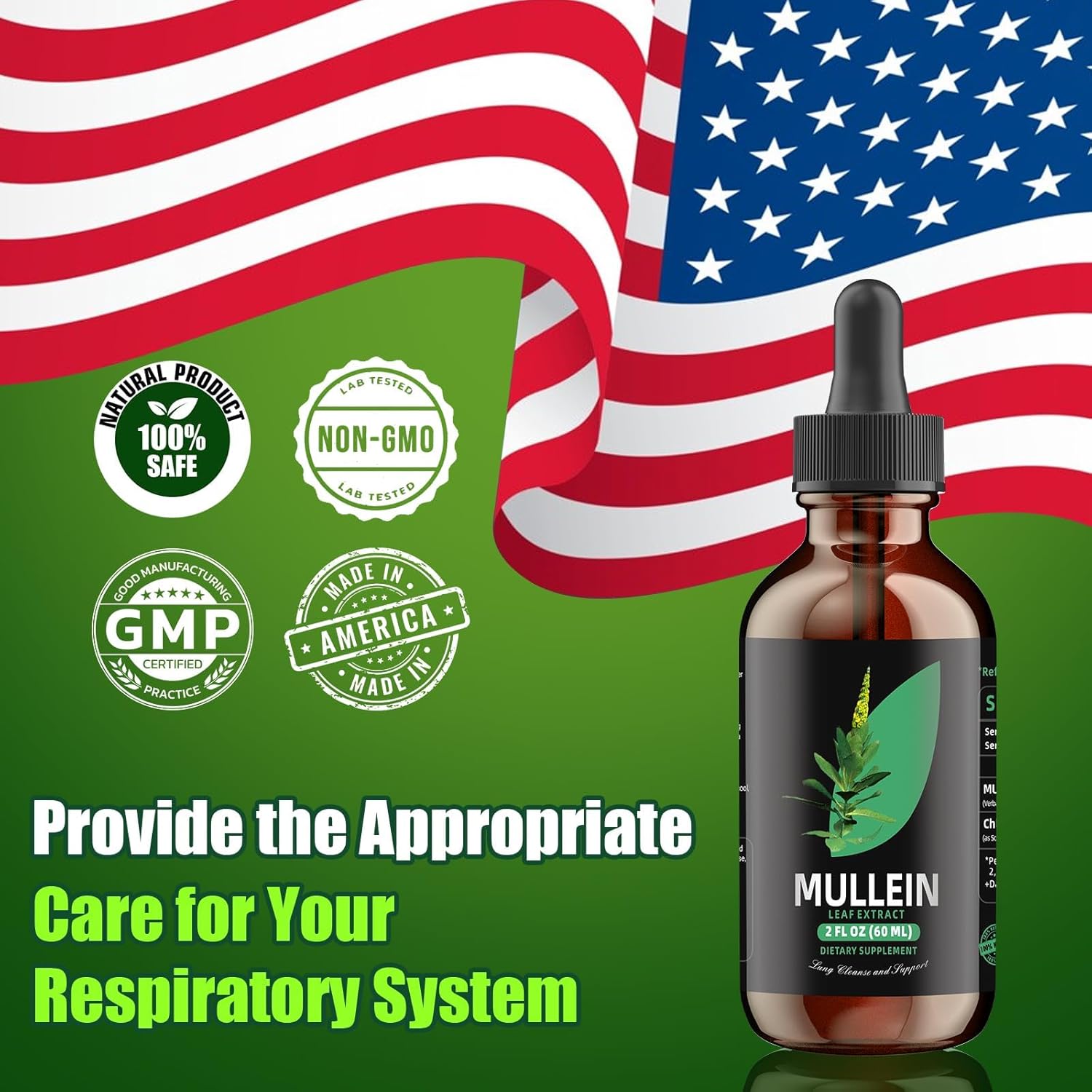 Chlorophyll & Mullein Leaf Extract Tincture Drops - Lung Cleanse for Healthy Breathing - Non-GMO Vegetarian Supplement - 30-Day Supply