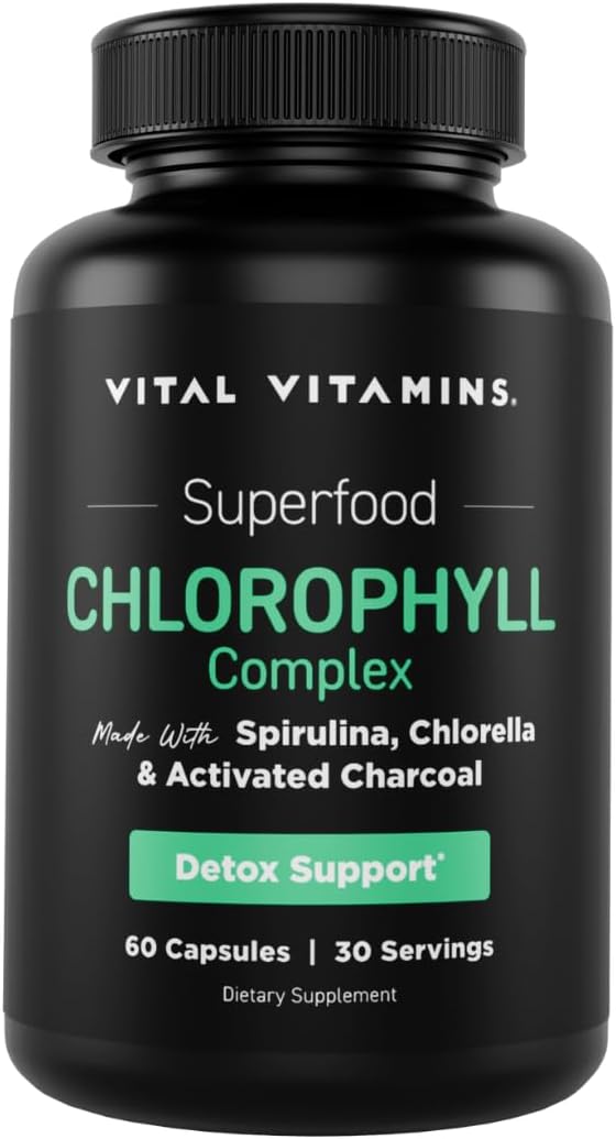 Chlorophyll Pills with Spirulina, Chlorella, Parsley, & Mint - Body Deodorizing Supplement - Natural Odor Defense - 60 Capsules for Women & Men