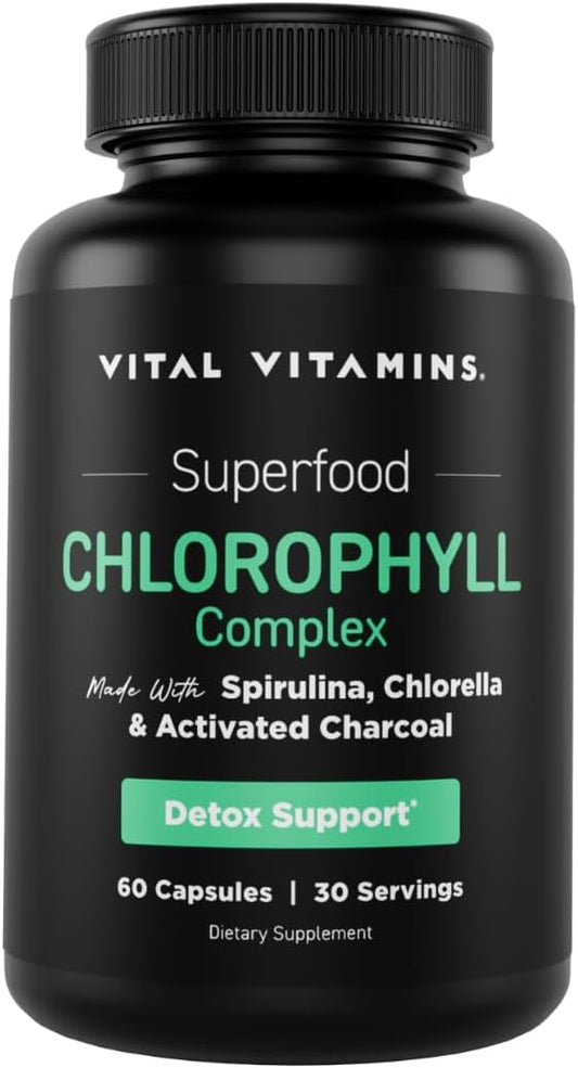 Chlorophyll Pills with Spirulina, Chlorella, Parsley, & Mint - Body Deodorizing Supplement - Natural Odor Defense - 60 Capsules for Women & Men