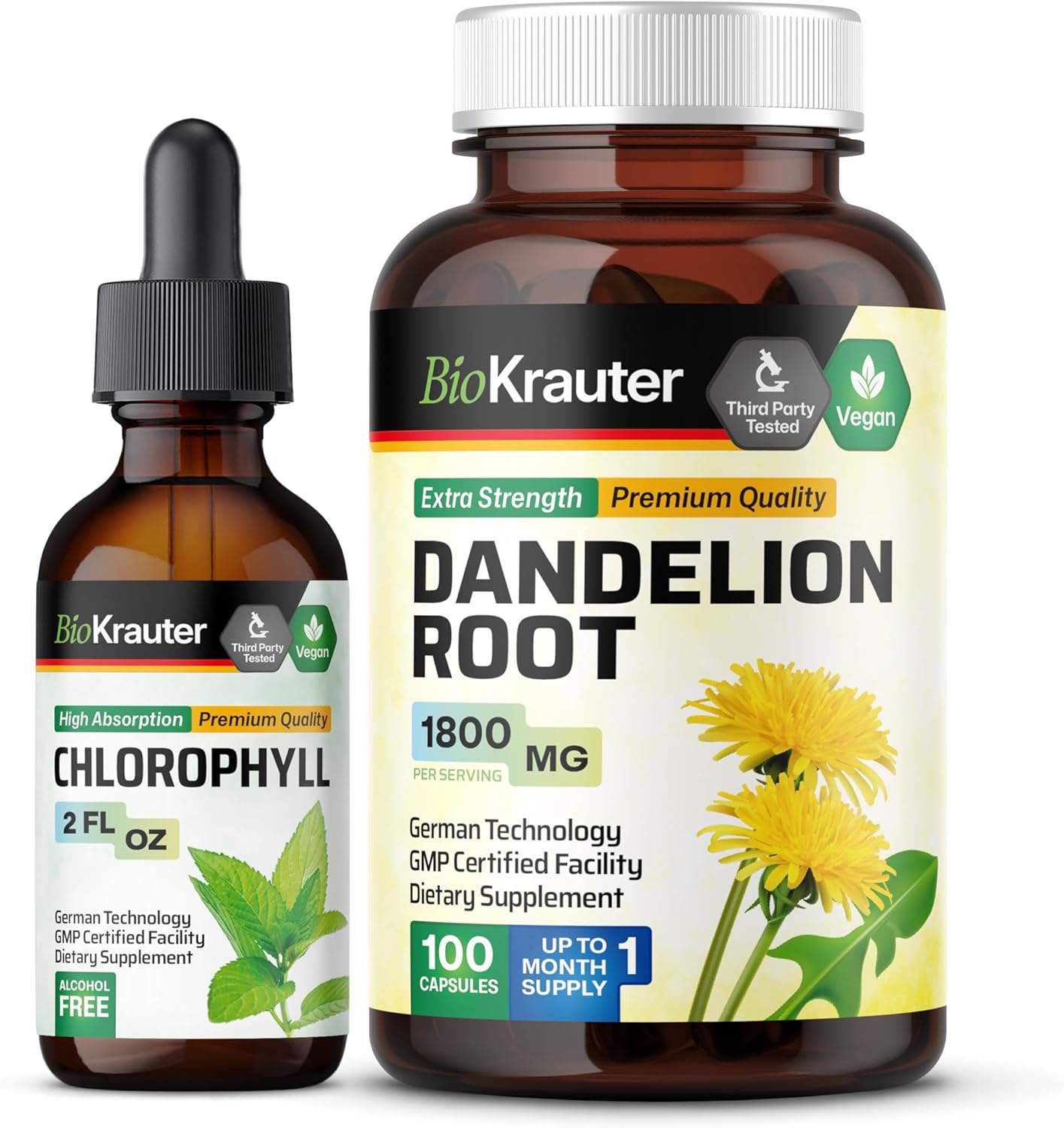 Chlorophyll Tincture and Dandelion Capsules Set - 2 Fl. Oz. & 100 Count