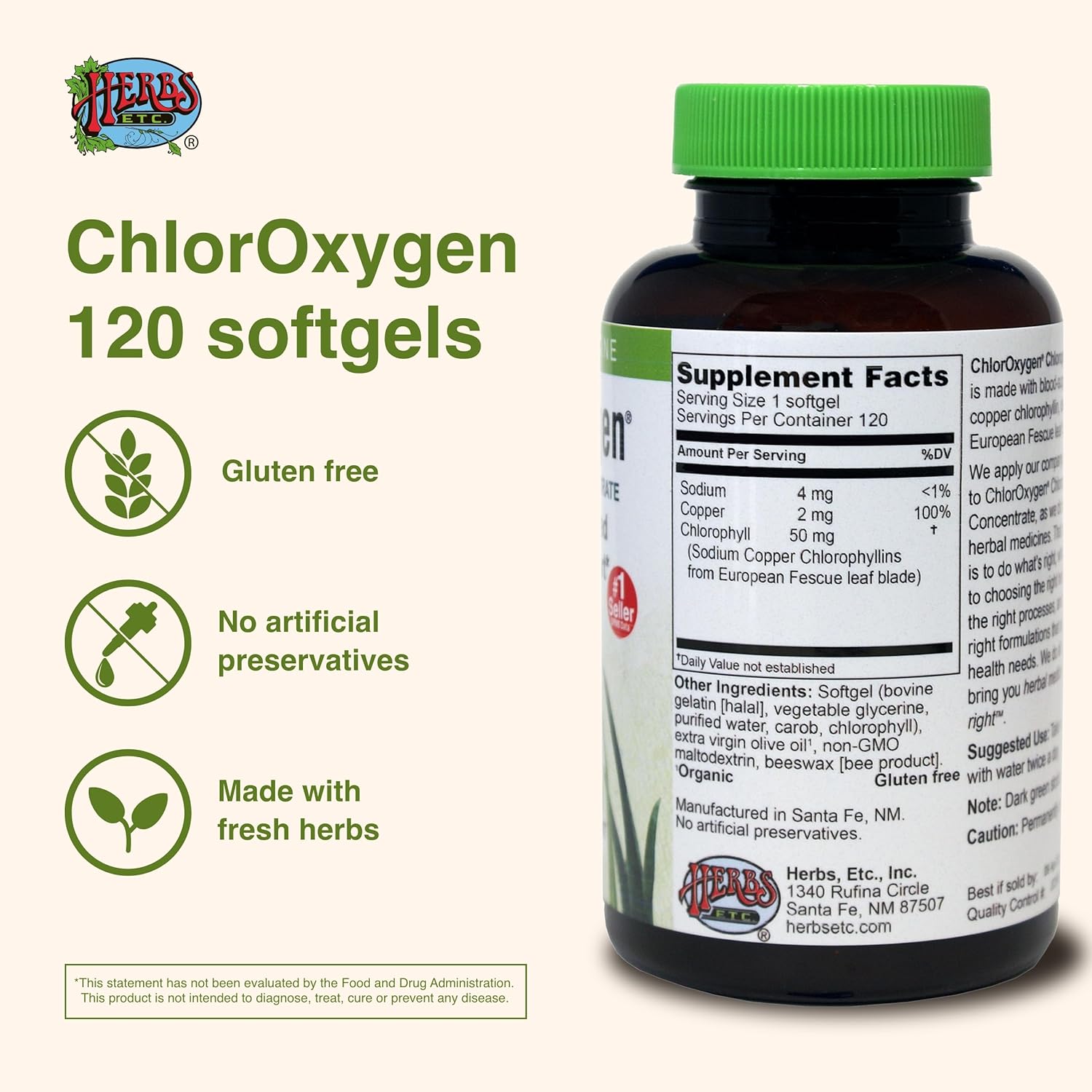 ChlorOxygen Chlorophyll Concentrate Softgels for Healthy Blood Circulation, High-Altitude & Energy Support - 120 Servings
