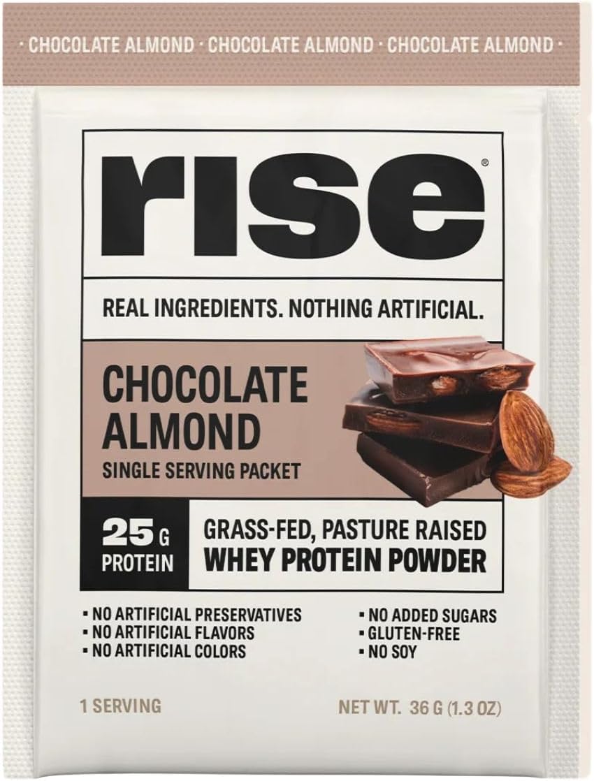 Chocolate Almond Grass-Fed Whey Protein Powder - 25g Protein, No Artificial Ingredients, Sugar-Free, Gluten-Free, Soy-Free - Single Serving