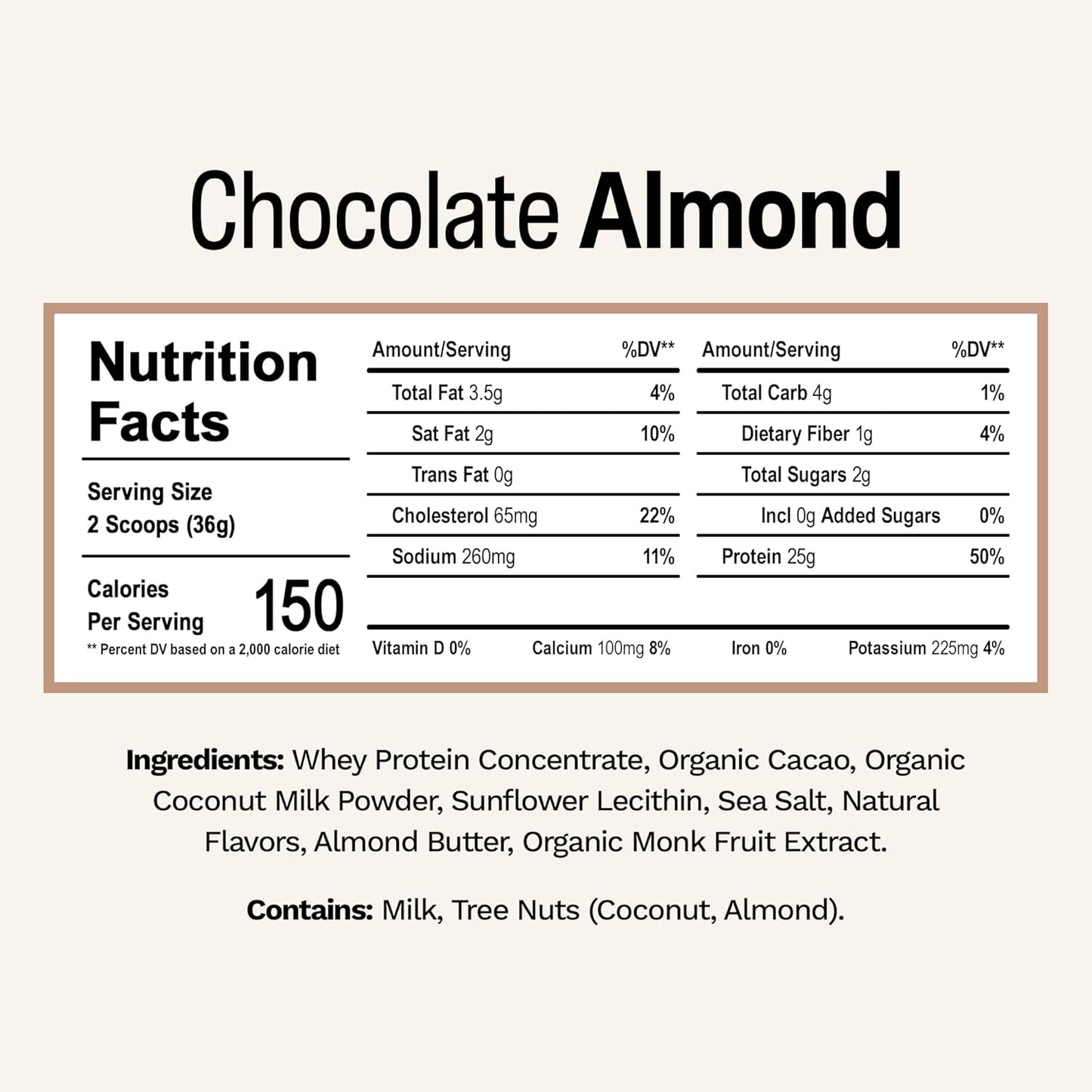 Chocolate Almond Grass-Fed Whey Protein Powder - 25g Protein, No Artificial Ingredients, Sugar-Free, Gluten-Free, Soy-Free - Single Serving