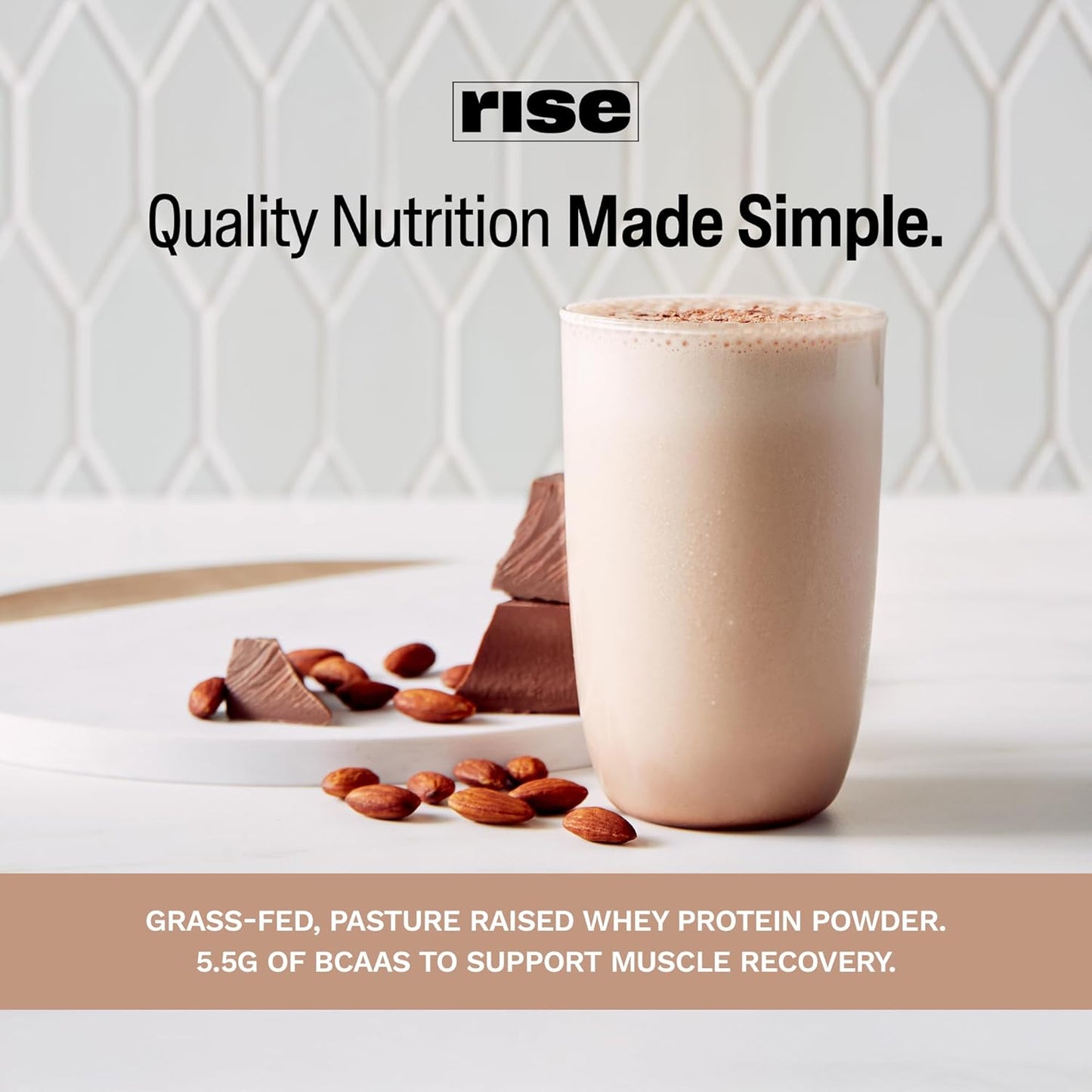 Chocolate Almond Grass-Fed Whey Protein Powder - 25g Protein, No Artificial Ingredients, Sugar-Free, Gluten-Free, Soy-Free - Single Serving