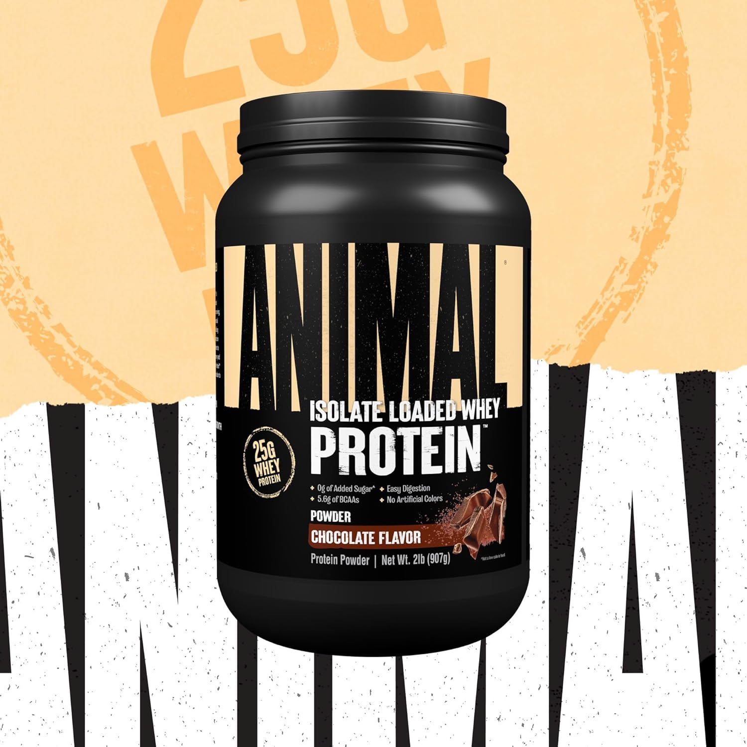 Chocolate Animal Whey Isolate Protein Powder - 25g Protein, Low Sugar, Digestive Enzymes - Ideal for Pre & Post Workout Muscle Building and Recovery - Men & Women Friendly - 2 lbs