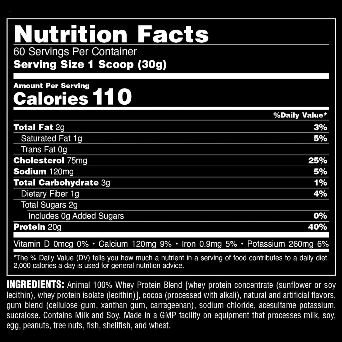 Chocolate Animal Whey Protein Powder: 100% Whey Blend for Pre/Post Workout, Recovery, Low Sugar Meal Replacement with BCAAs - 4 lb