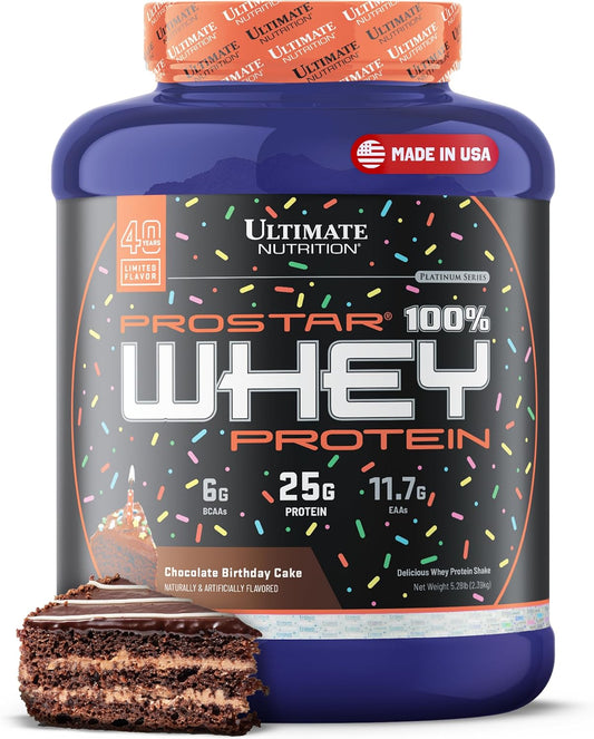 Chocolate Birthday Cake Ultimate Nutrition Prostar Whey Isolate Protein Powder - Low Carb & High Protein Shake for Muscle Gain and Recovery - Keto-Friendly - 5.28 lbs Tub