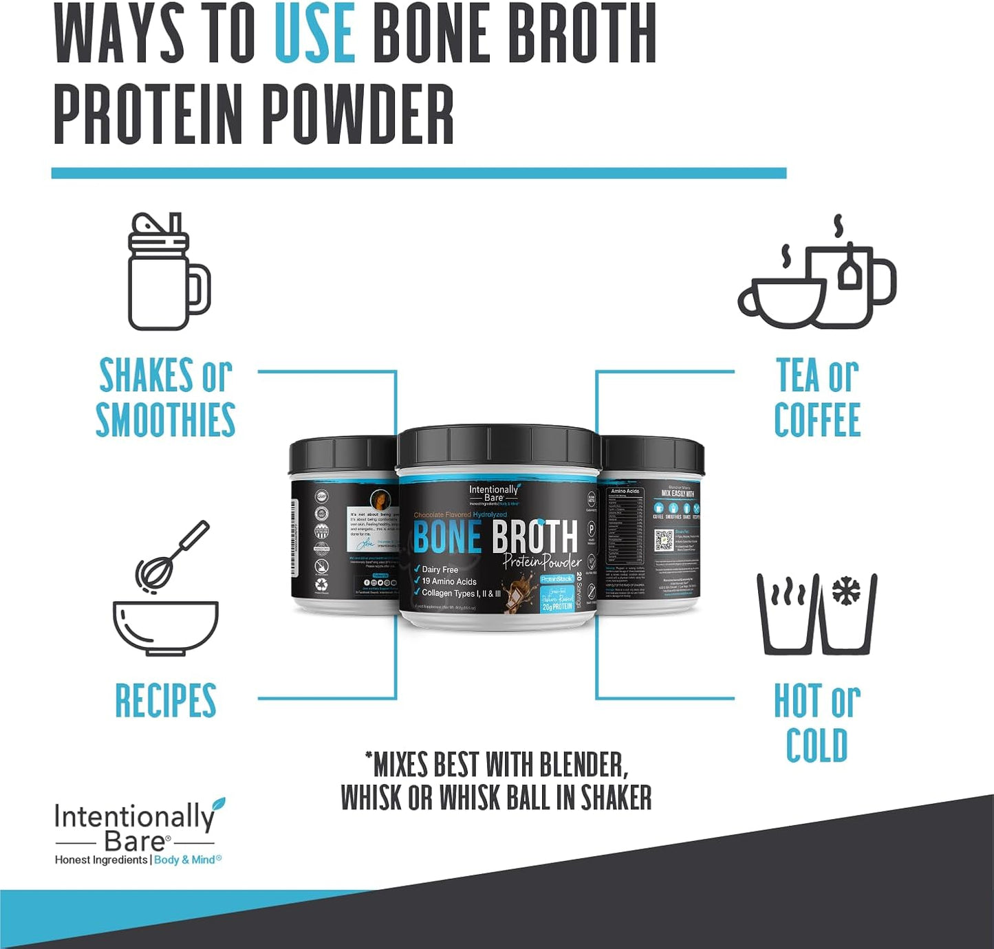 Chocolate Bone Broth Protein Powder with Collagen Peptide - 20g Protein for Skin, Hair, Joints, and Gut - Keto-Friendly - 20 Servings