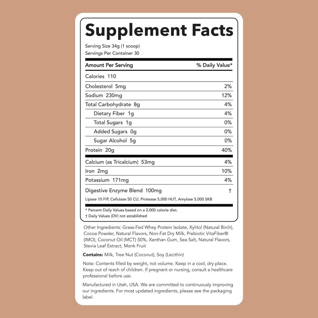 Chocolate Brownie Batter Whey Protein Powder - Natural Sweetened, Cold-Processed, 20g Protein (30 Servings)