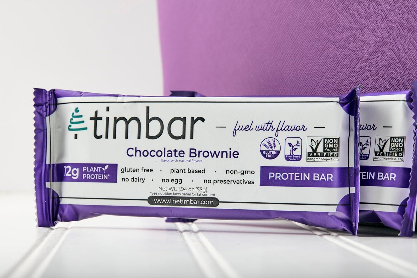 Chocolate Brownie Plant-Based Protein Bars (12 Bars) - Timbar, Non-GMO, Gluten-Free, Dairy-Free, Egg-Free, No Preservatives
