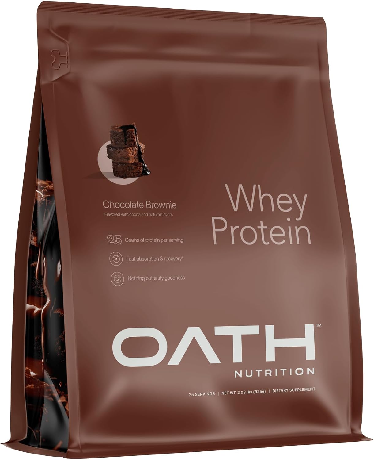 Chocolate Brownie Whey Protein Powder - 25g Protein, 1g Sugar, 2lbs - OATH NUTRITION