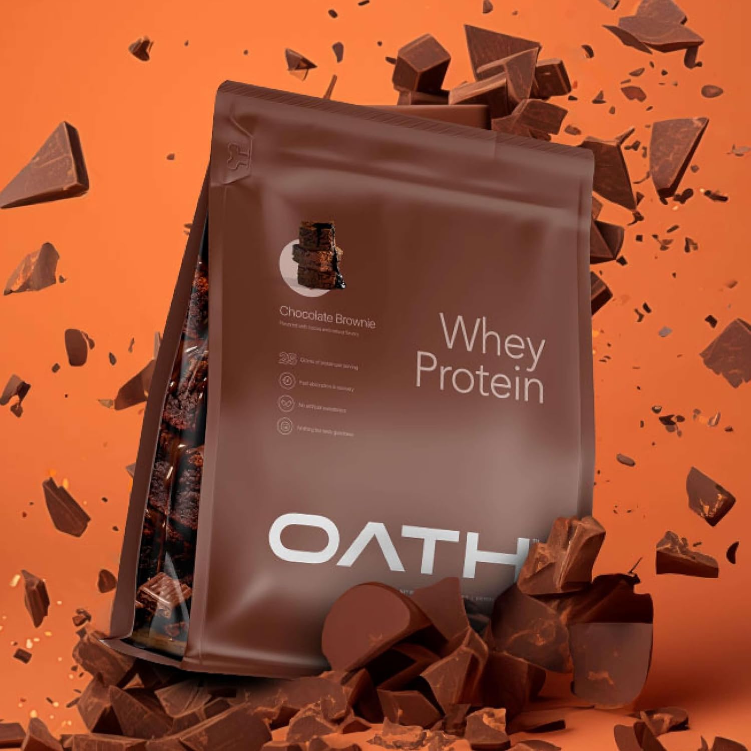 Chocolate Brownie Whey Protein Powder - 25g Protein, 1g Sugar, 2lbs - OATH NUTRITION