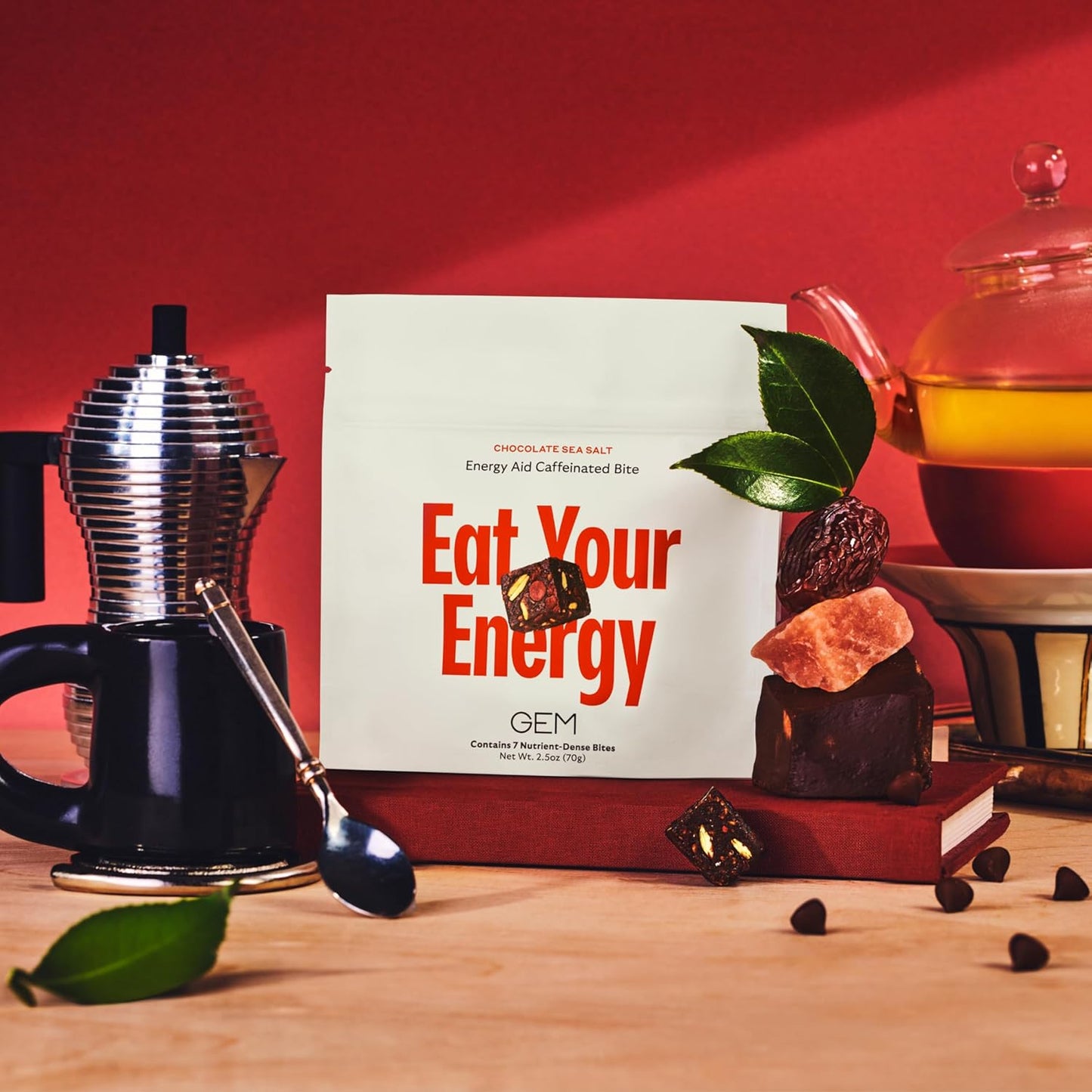 Chocolate Cacao Sea Salt Energy Bites with 40mg Caffeine, Ginseng Root, L-Theanine - Supports Metabolism & Endurance - 28 Servings