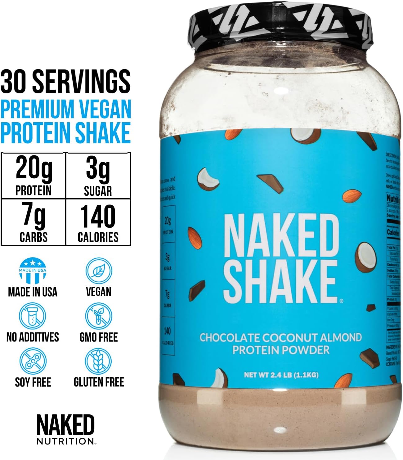Chocolate Coconut Almond Protein Powder - Plant Based with MCT Oil, Gluten-Free, Soy-Free - 30 Servings