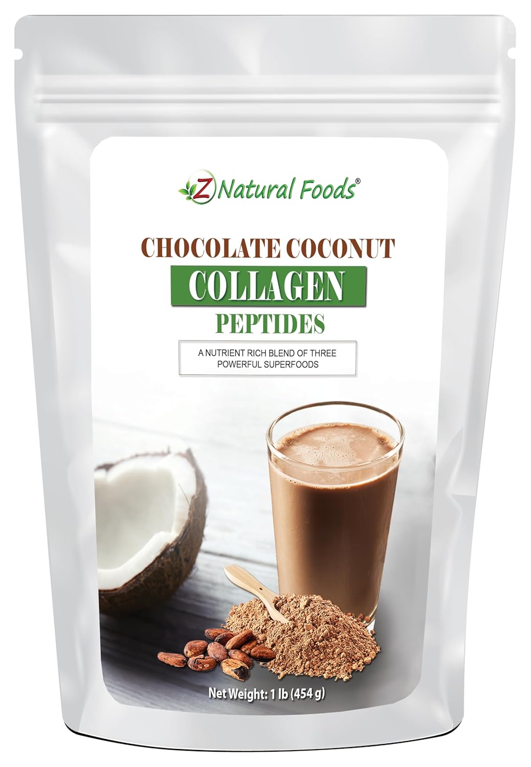 Chocolate Coconut Collagen Peptides Protein Powder, Sugar-Free & Gluten Free, Non-GMO, Kosher - 1 lb.