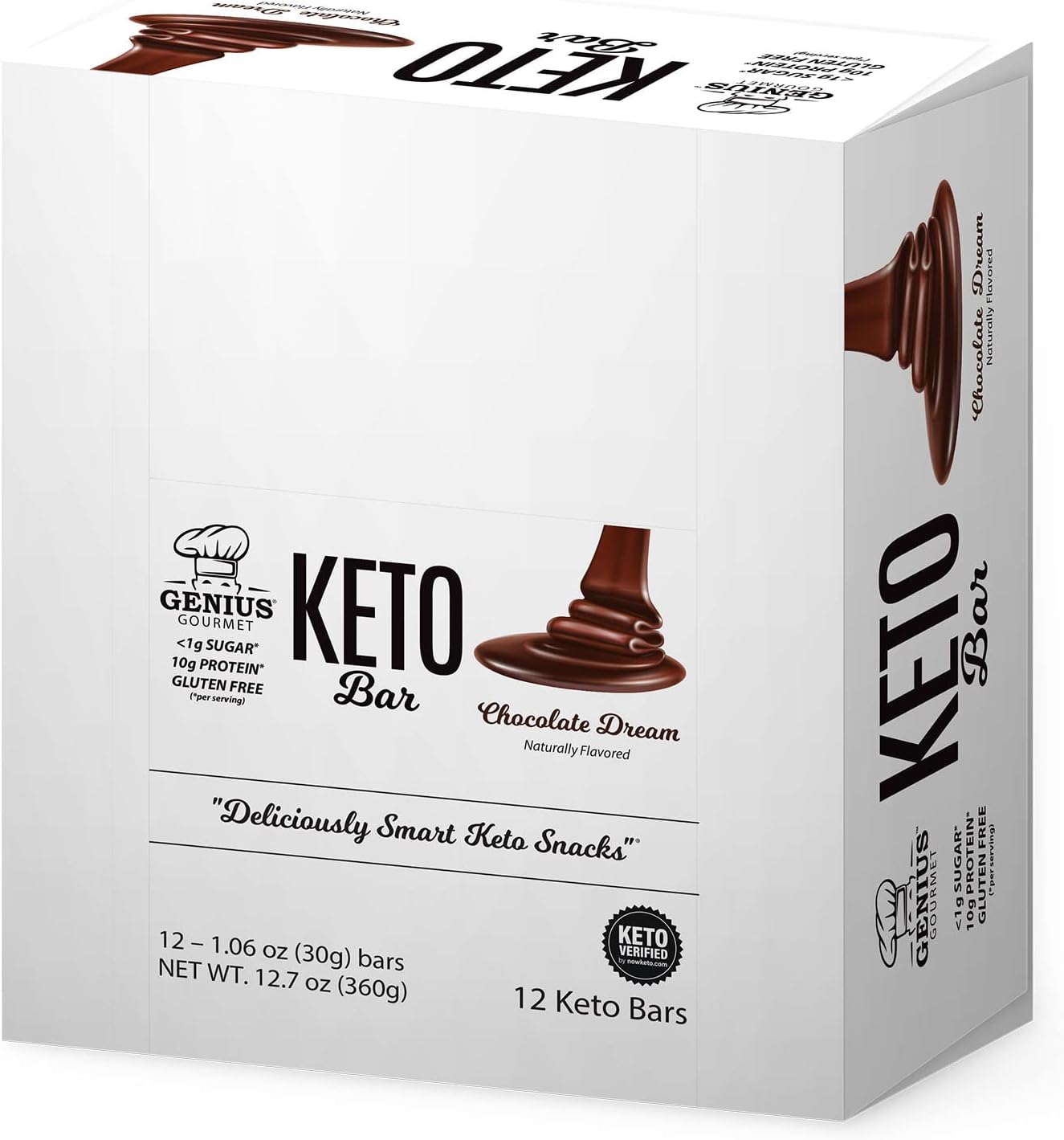 Chocolate Dream Genius Gourmet Keto Protein Bar - Gluten Free, Low Carb, 12 Count Pack with Premium MCTs and Low Sugar