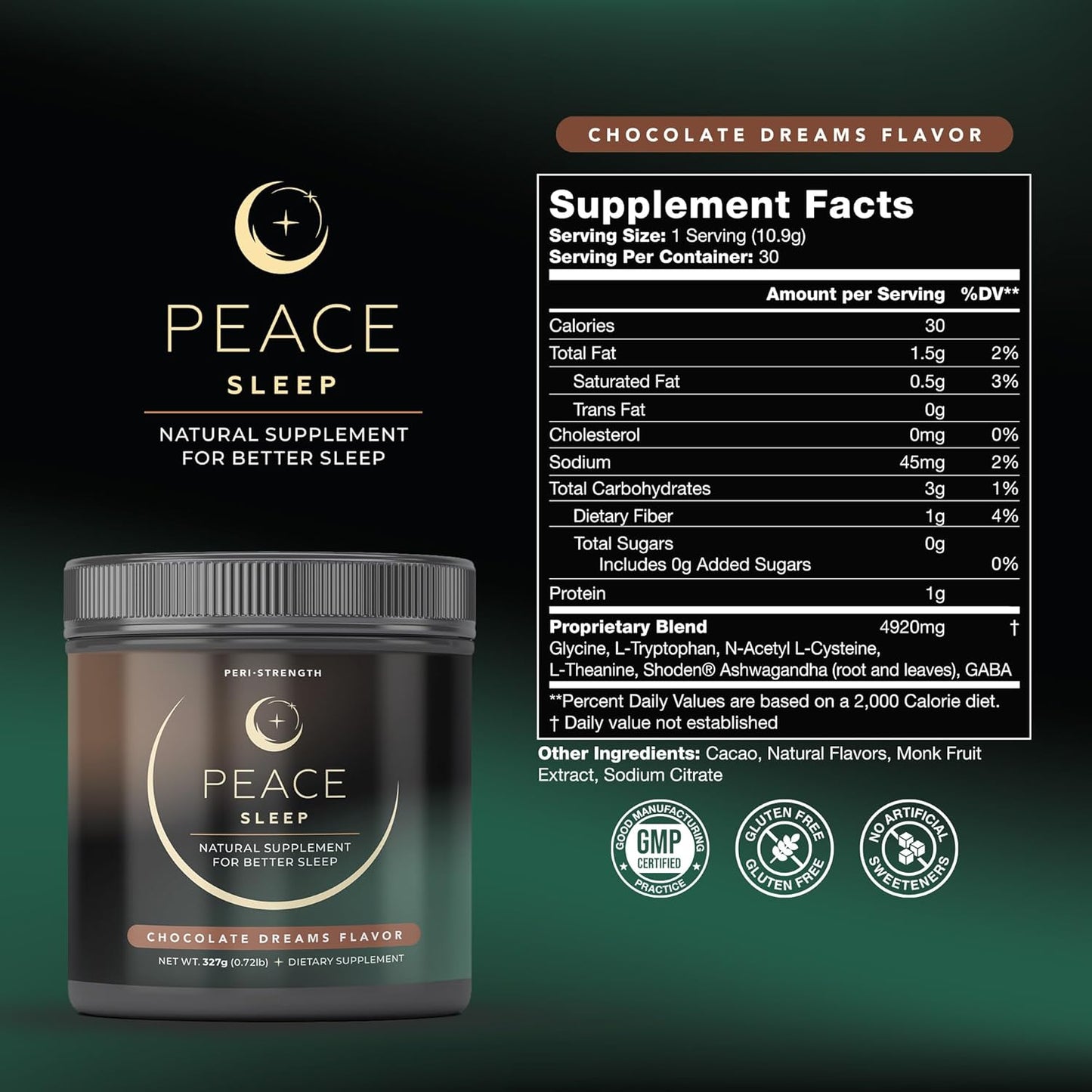 Chocolate Dreams Sleep and Recovery Powder Supplement - Promotes Deep, Restful Sleep and Body Recovery - Contains GABA, Glycine, L-Tryptophan, L-Theanine - Helps Improve Sleep Cycle