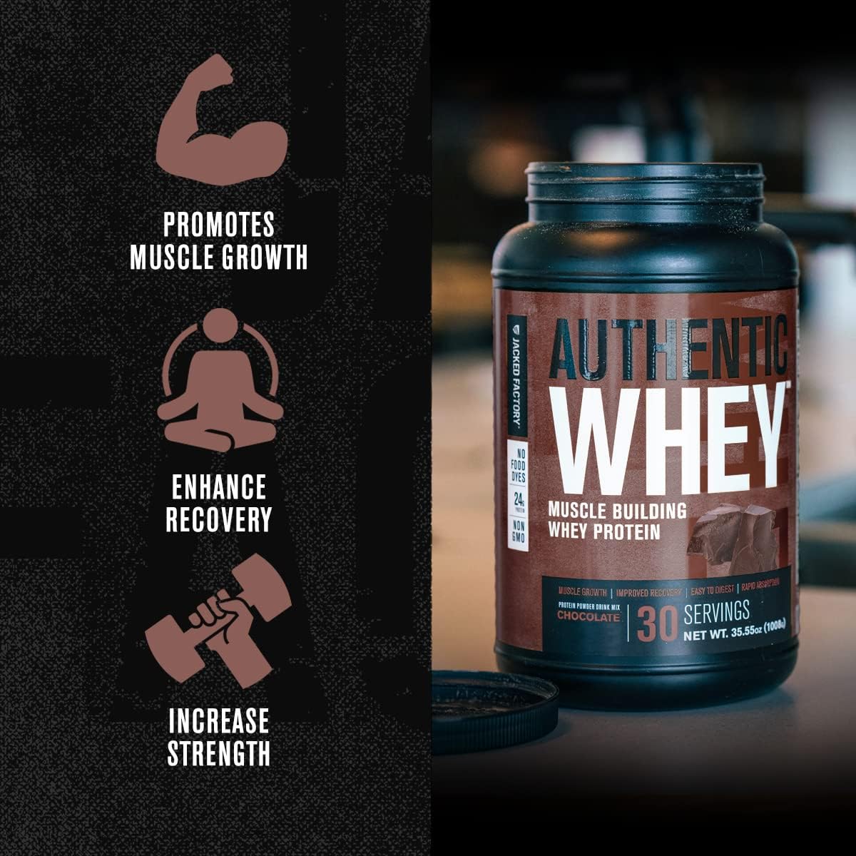 Chocolate Flavor Whey Protein Powder for Muscle Building - Low Carb, No Fillers, Non-GMO - Perfect Mixing Formula by Jacked Factory