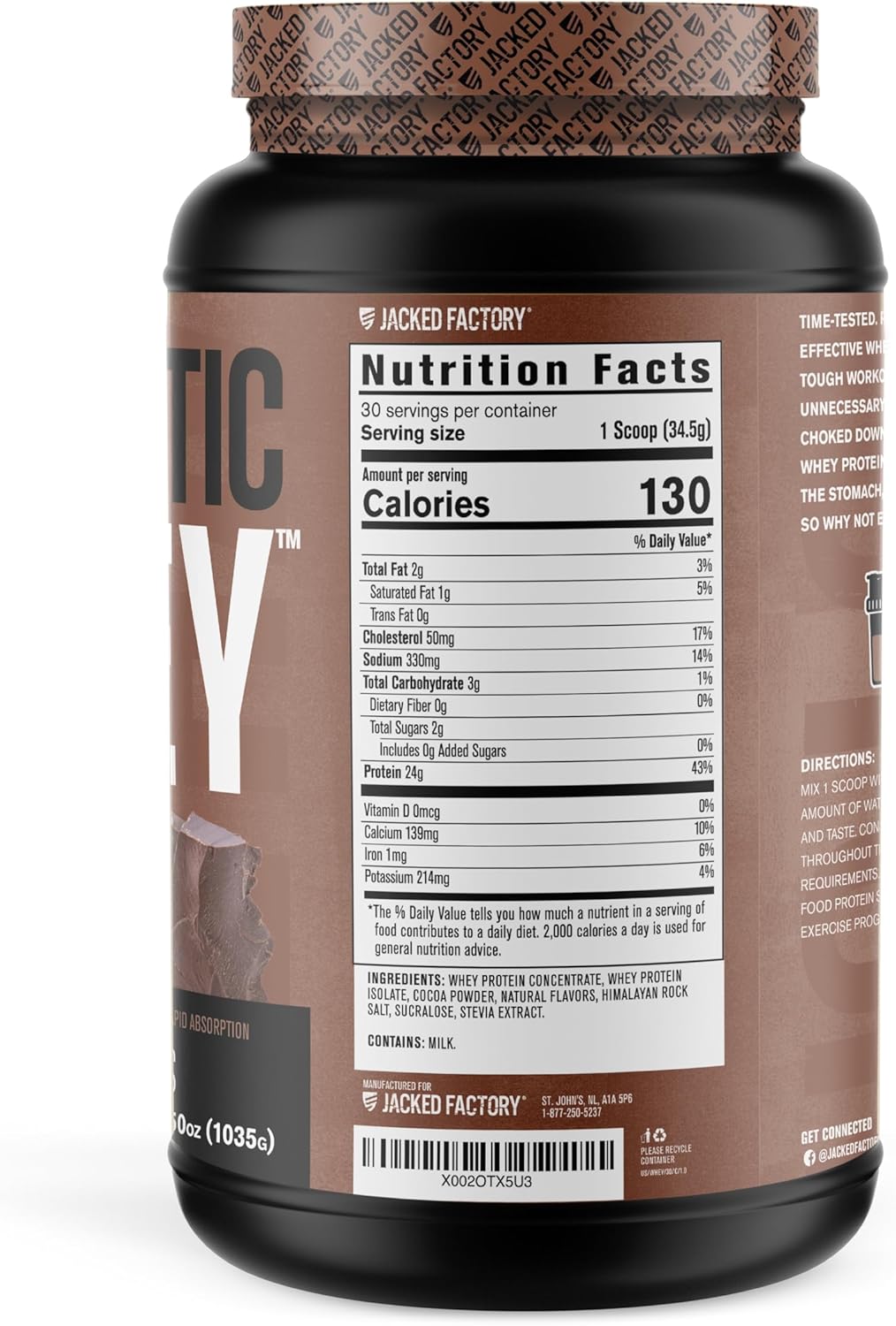 Chocolate Flavor Whey Protein Powder for Muscle Building - Low Carb, No Fillers, Non-GMO - Perfect Mixing Formula by Jacked Factory
