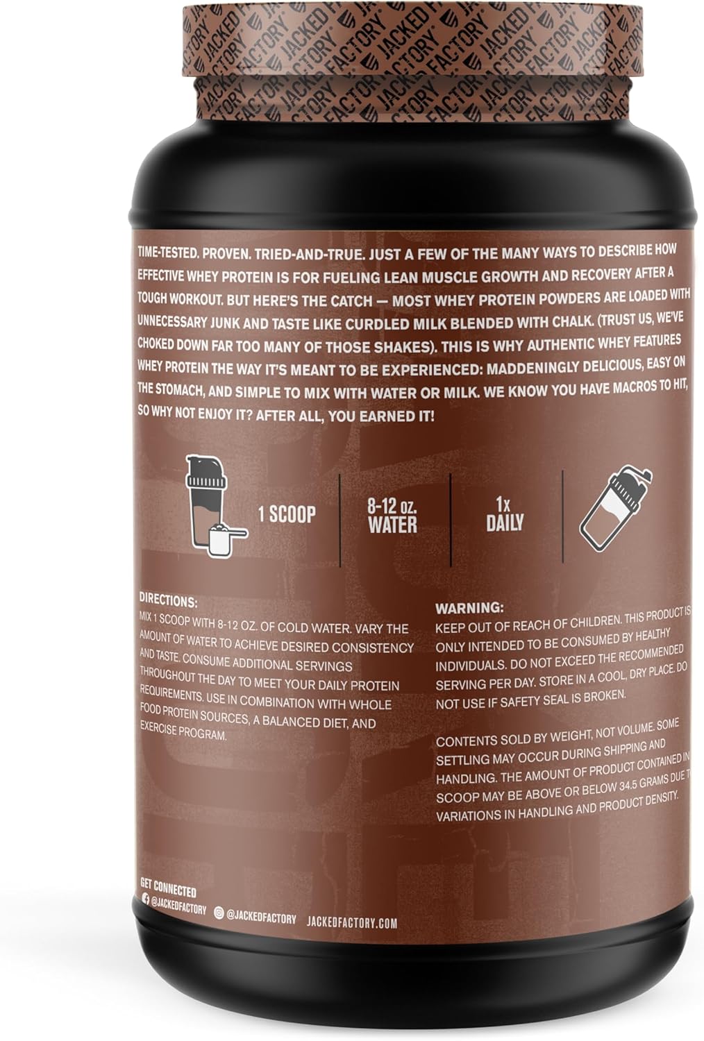 Chocolate Flavor Whey Protein Powder for Muscle Building - Low Carb, No Fillers, Non-GMO - Perfect Mixing Formula by Jacked Factory