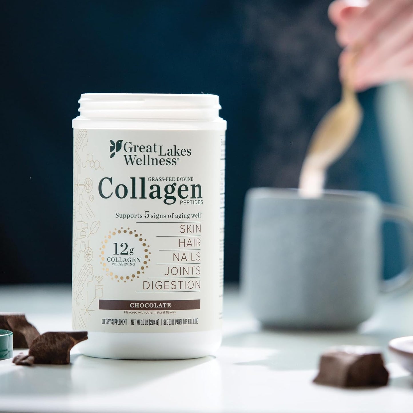 Chocolate Flavored Collagen Peptides Powder for Skin, Hair, Nails, Joints & Digestion - Great Lakes Wellness - 10 oz - BoostGo Australia