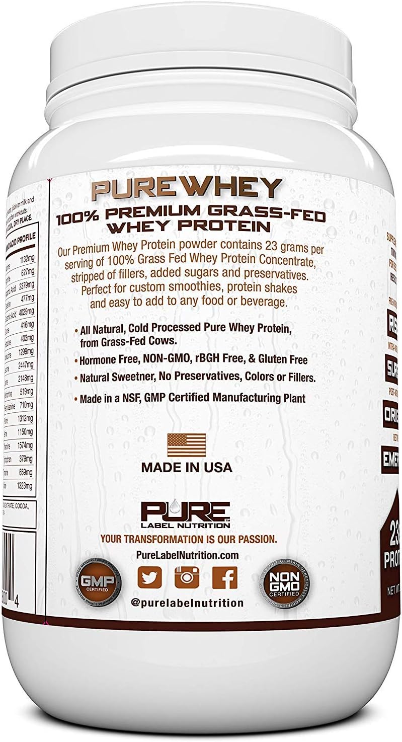 Chocolate Flavored Grass Fed Whey Protein Concentrate Powder for Muscle Building & Recovery - 2lbs