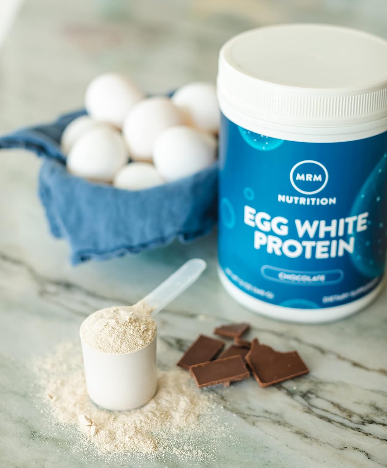 Chocolate Flavored MRM Nutrition Egg White Protein Powder - 23g Protein, Fat-Free, Digestive Enzymes, Clinically Tested - 10 Servings