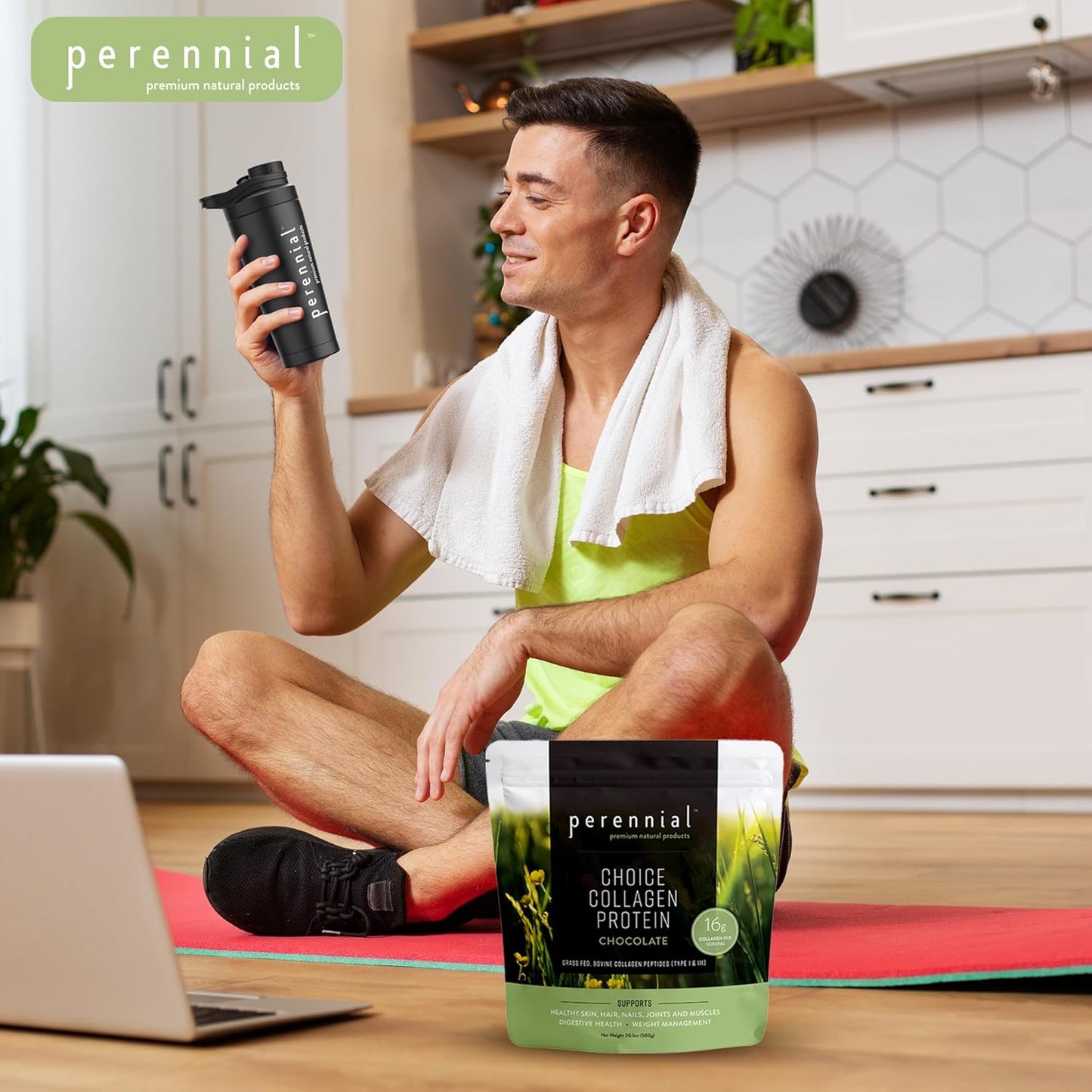 Chocolate Flavored Perennial Choice Collagen Protein Powder - Grass-Fed, Dairy-Free, Gluten-Free Formula for Skin, Joints, Muscle Recovery - 17g Protein per Serving - 20.5 oz