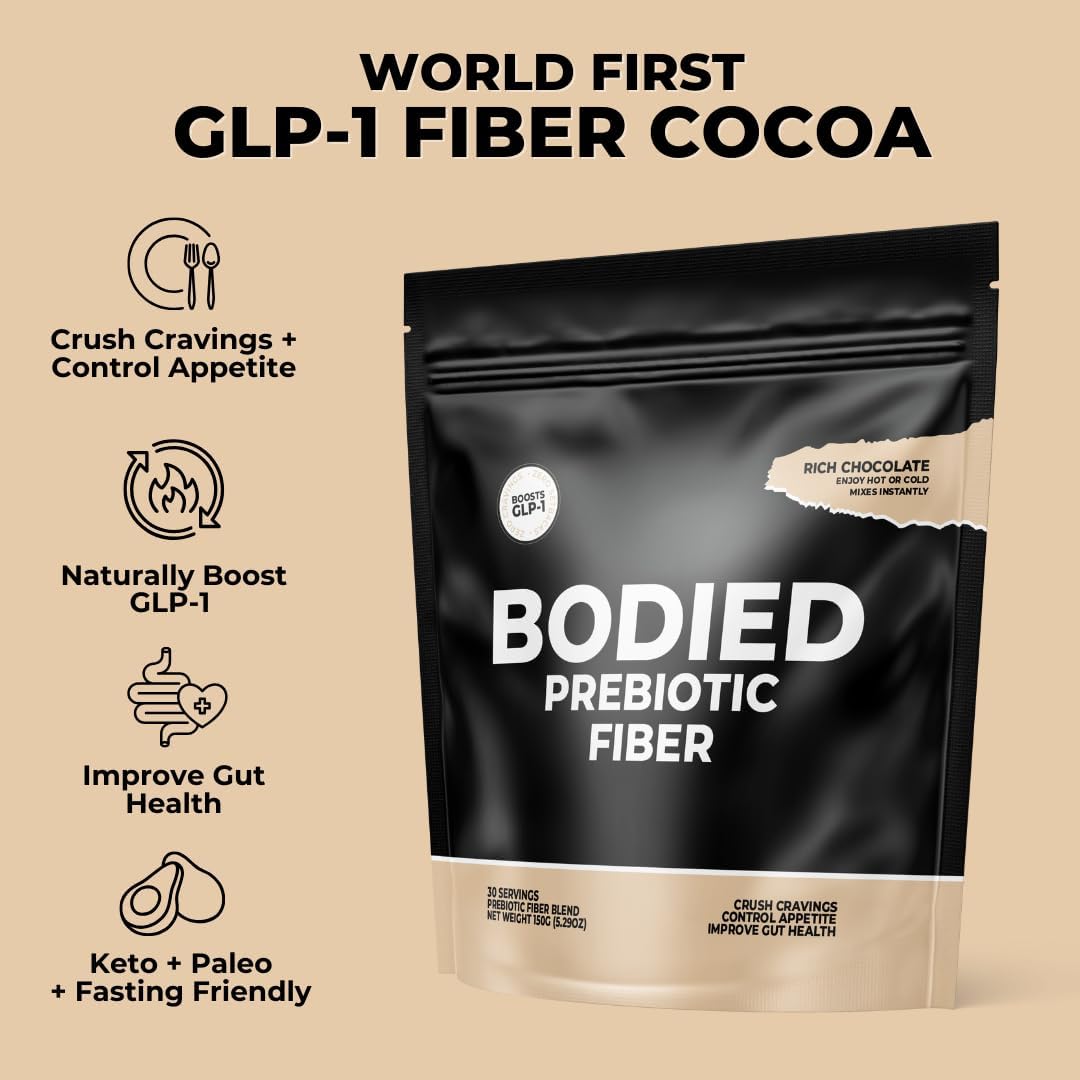 Chocolate Flavored Prebiotic Fiber Powder for Gut Health & Immunity - Boost GLP-1, Psyllium Husk, SolNul - Keto & Paleo Friendly - 30 Servings