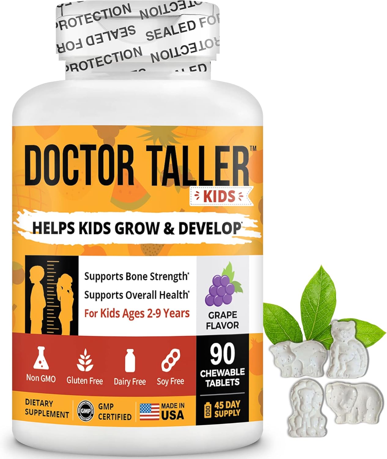 Chocolate Flavored Tall Growth Protein Powder Bundle + Doctor Taller Kids Chewable Tablets - Optimal Height Growth Support for Kids