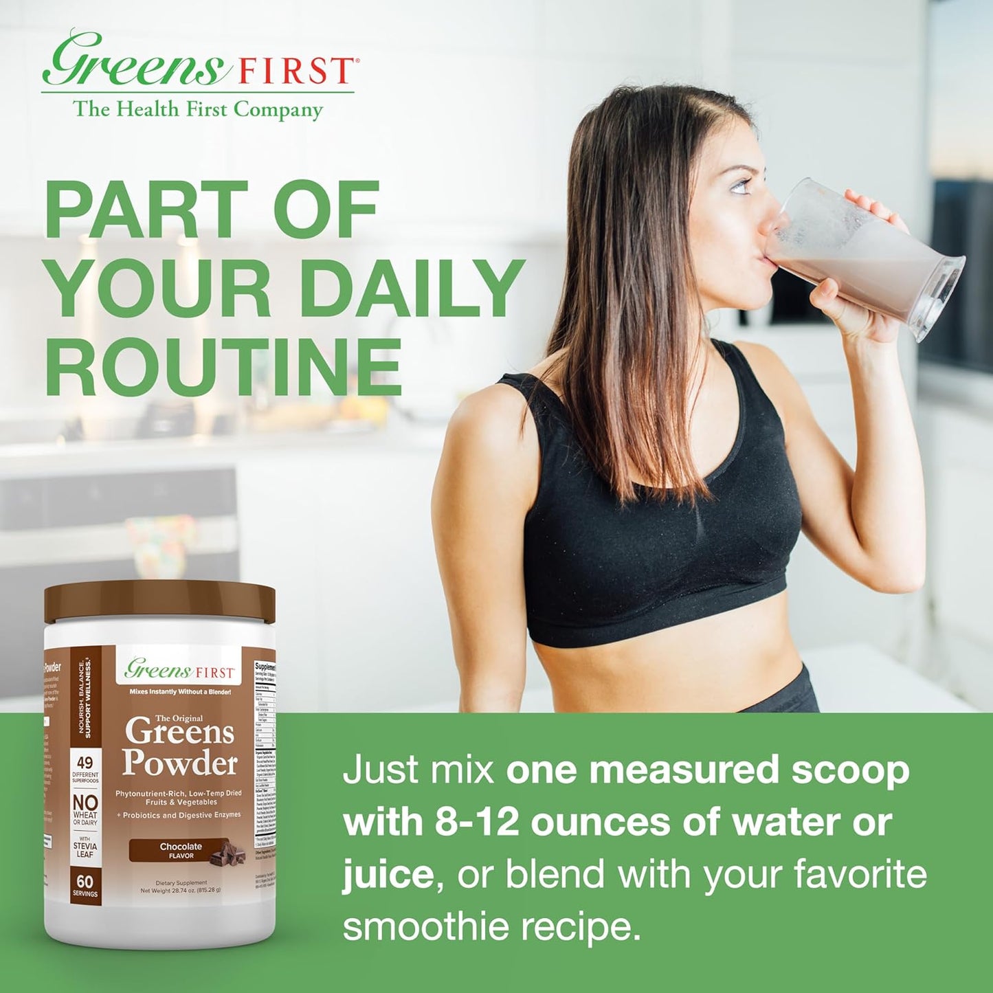 Chocolate Greens First Superfood Powder - 60 Servings, 49 Superfoods, Organic Fruits & Vegetables, Antioxidant Smoothie Mix - Dairy Free, Vegan, Non-GMO - 28.74 oz