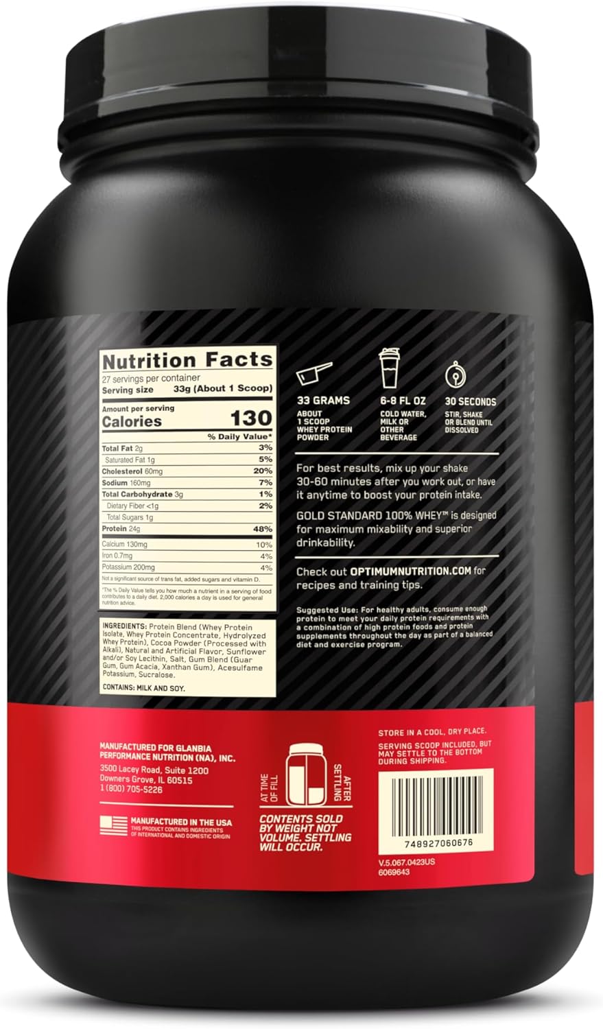 Chocolate Hazelnut Optimum Nutrition Gold Standard 100% Whey Protein Powder - 2lb