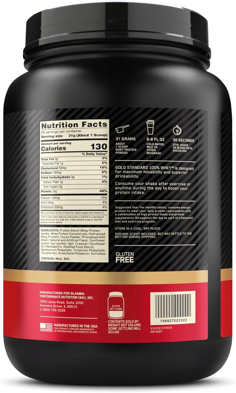 Chocolate Malt Optimum Nutrition Gold Standard 100% Whey Protein Powder - 2 Pound Pack