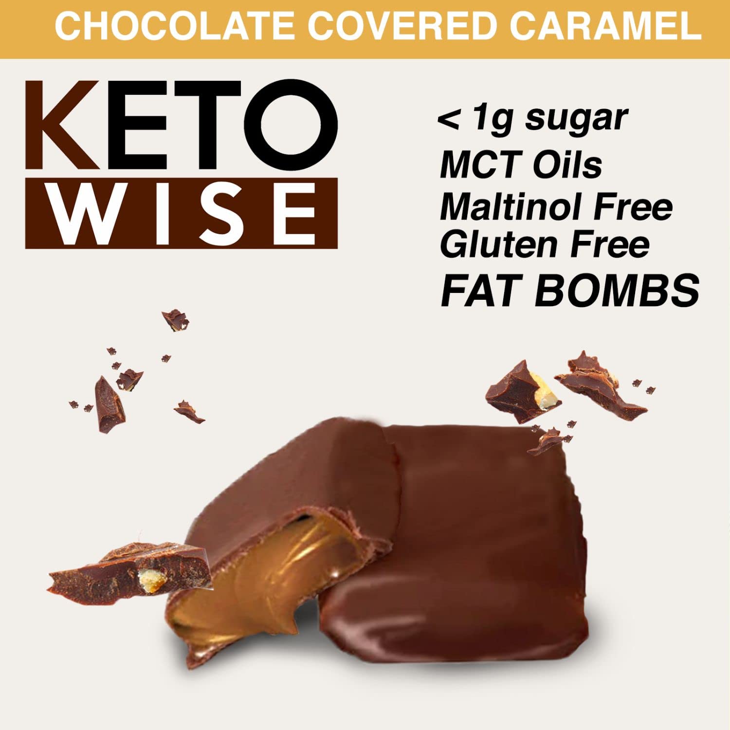 Chocolate MCT Oil Fat Bombs - Low Fat, Low Carb Keto Snack - 8g Fat, 2g Net Carbs - Chocolate Caramels, 2 Count (Pack of 16)
