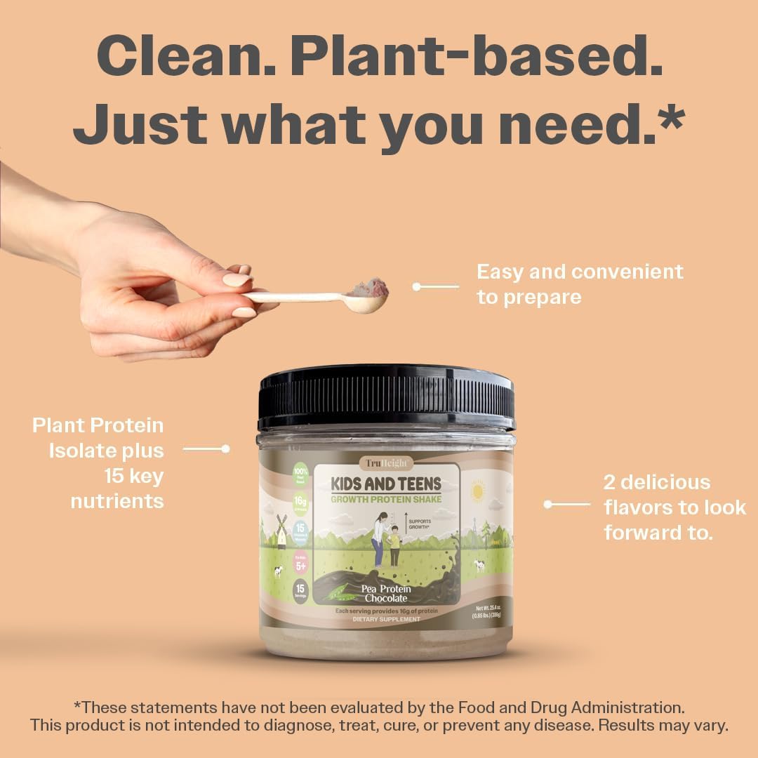 Chocolate Milk Flavor Plant Protein Shake for Kids & Teens - Pediatrician-Endorsed Growth & Development Powder - Vitamins & Minerals for Picky Eaters - Ages 5+