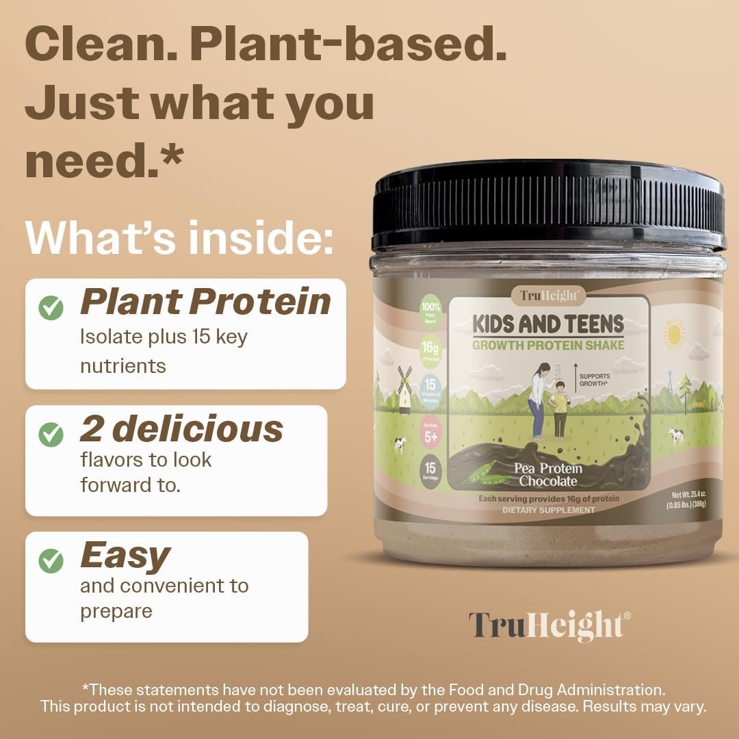 Chocolate Milk Flavor Plant Protein Shake for Kids & Teens - Pediatrician-Endorsed Growth & Development Powder - Vitamins & Minerals for Picky Eaters - Ages 5+