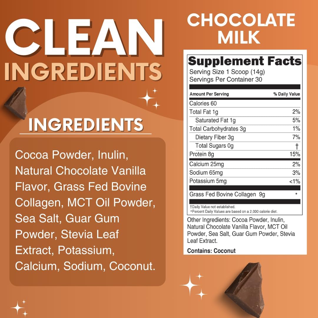 Chocolate Milk Hydrolyzed Collagen Powder for Women - Grass Fed Protein for Muscle Growth - Keto-Friendly 420g Powder for Joints & Gut Health