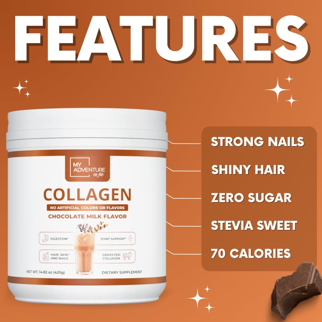 Chocolate Milk Hydrolyzed Collagen Powder for Women - Grass Fed Protein for Muscle Growth - Keto-Friendly 420g Powder for Joints & Gut Health
