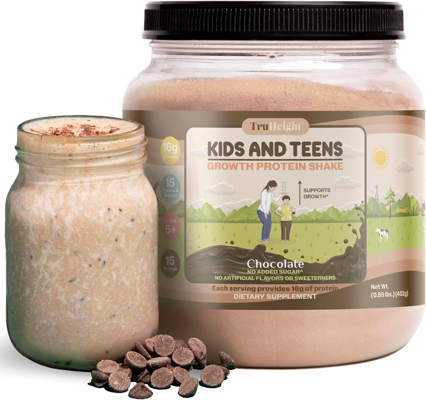 Chocolate Milk Whey Protein Shake for Kids & Teens - Natural Growth & Development Powder - Pediatrician-Endorsed with Vitamins & Minerals - Ages 5+