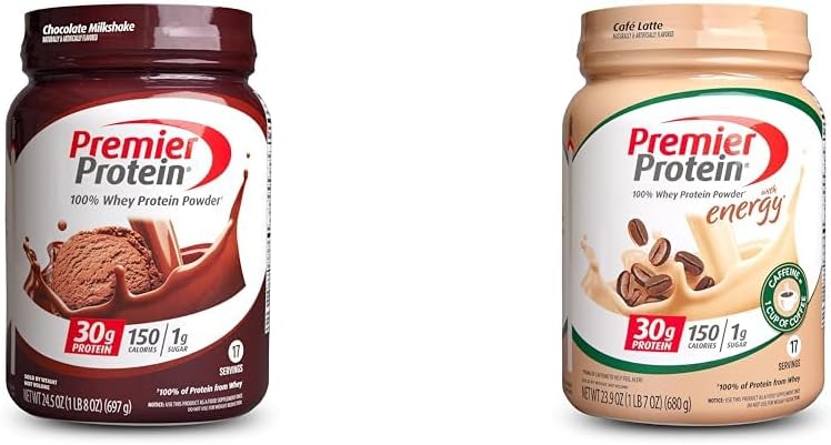 Chocolate Milkshake & Cafe Latte Premier Protein Powder - 30g Protein, 1g Sugar - 100% Whey, Keto & Gluten Free - 17 Servings, 23.9 oz (2 Pack)