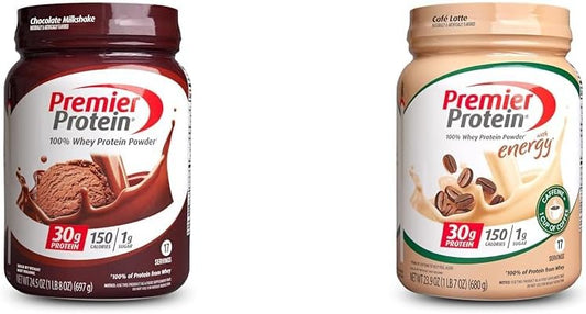 Chocolate Milkshake & Cafe Latte Premier Protein Powder - 30g Protein, 1g Sugar - 100% Whey, Keto & Gluten Free - 17 Servings, 23.9 oz (2 Pack)